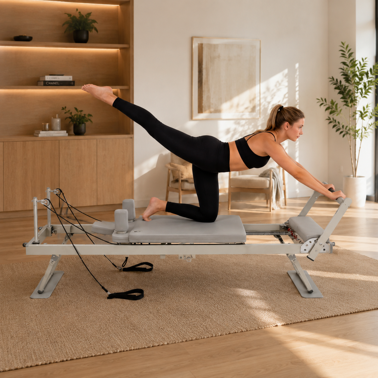 Pilates reformer gris action Image